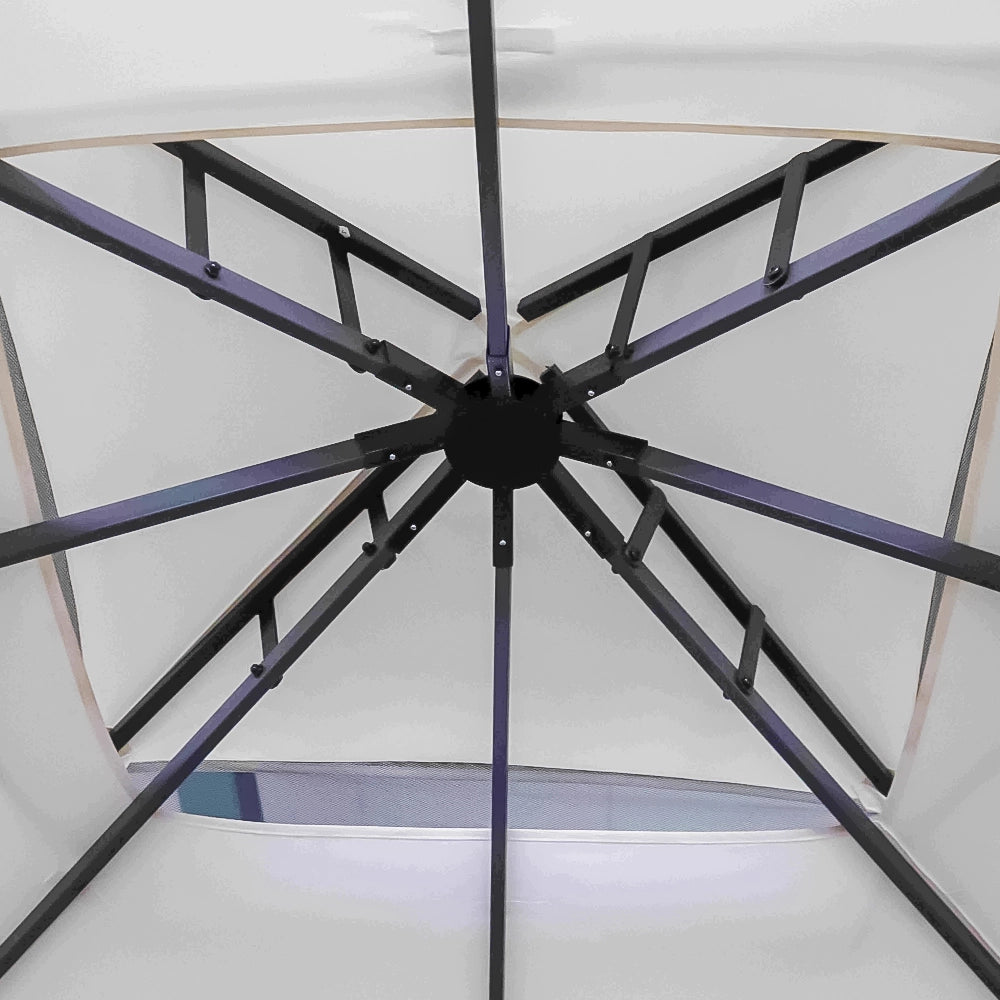 Gazebo Da Giardino Con Zanzariera 3x4 Mt Struttura In Alluminio E Acciaio Con Pareti Laterali E Zanzariere Con Camino Antivento E Copertura Impermeabile Picchetti Inclusi