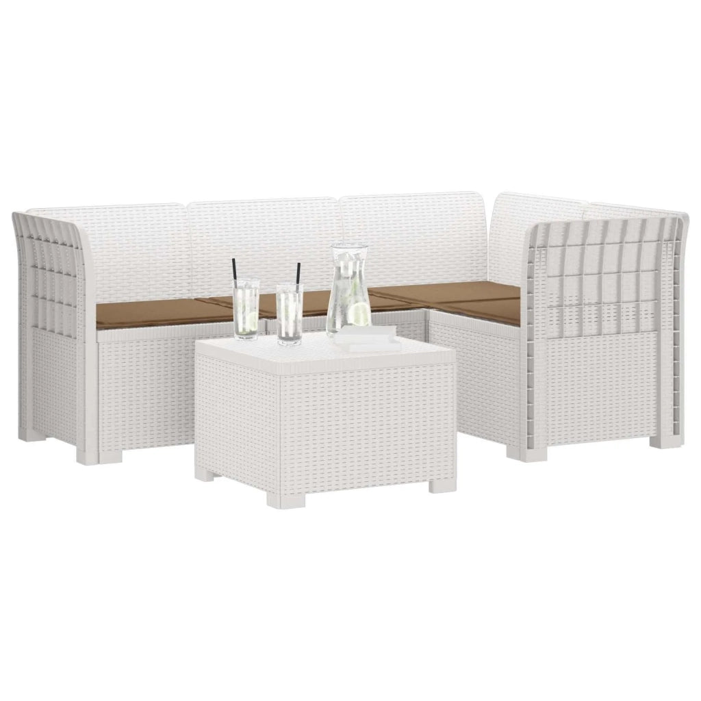 Divano da giardino 4 posti con cuscini aspetto rattan PP Bianco 3444008