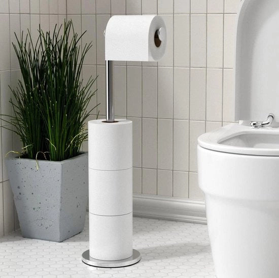 Toilette libero Stabilizzatore per carta igienica - Fissaggio per carta igienica - Standard per bagno in acciaio inossidabile - Pedana anti-ossidazione - Dispensatore di stoccaggio libero - Alloggia 5 rolli