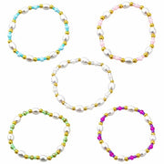 Set di bracciali in elastico a 5 pezzi - Collane da appendere - Gemme in vetro con superficie facetta - Diametro interno 4,5 cm