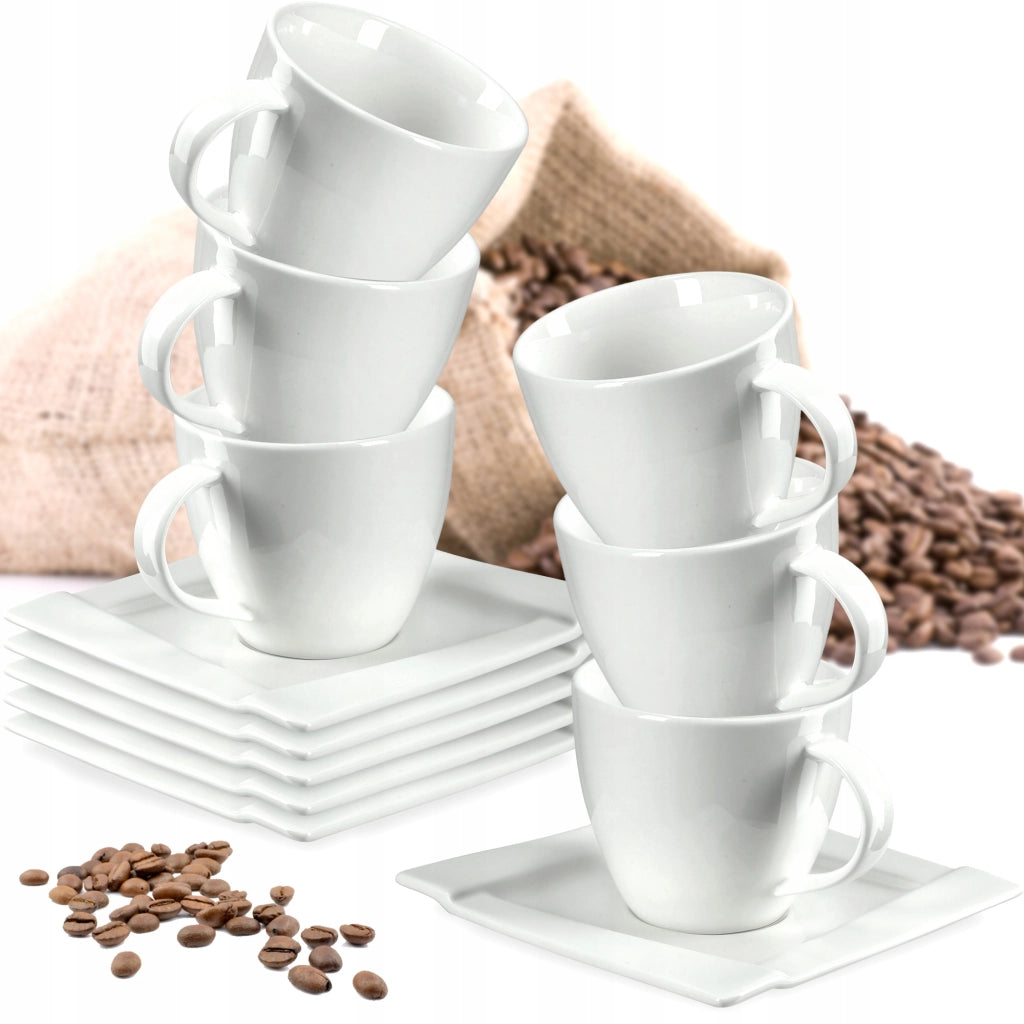 Set di 6 tazze da caffè bianche KADAX da 220 ml in porcellana, idea regalo.