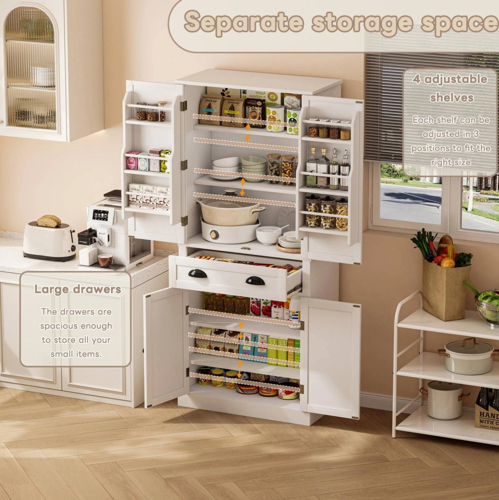 Armadio dispensa bianco 80×40×182 cm con ripiani regolabili e cassetto