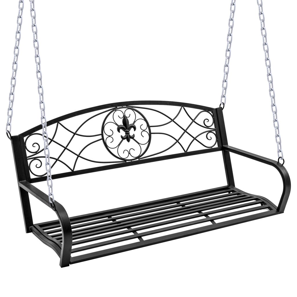 Altalena da giardino a altalena Hollywood panca appesa a 2 posti con catene metallo nero 132 x 63 x 58 cm per giardino e terrazza