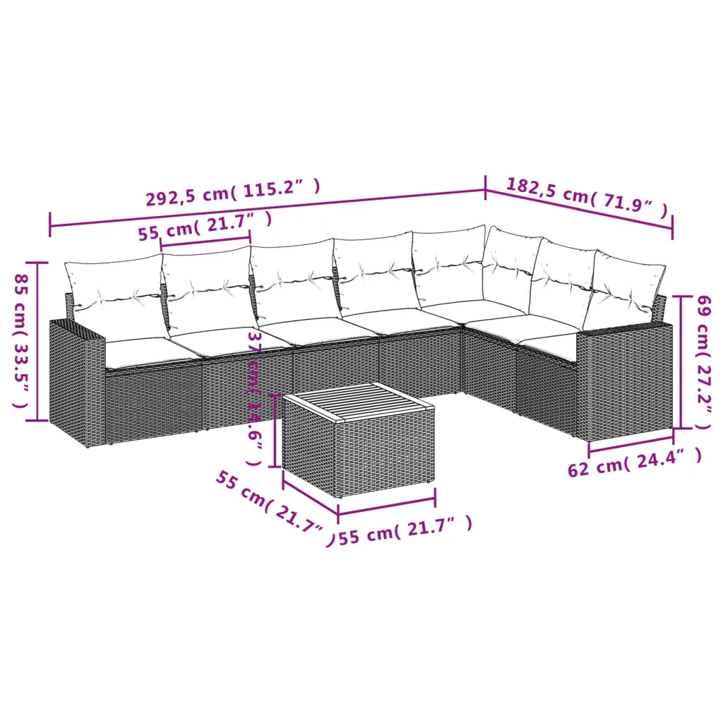 Set Divani da Giardino con Cuscini 8 pz Nero in Polyrattancod mxl 87659