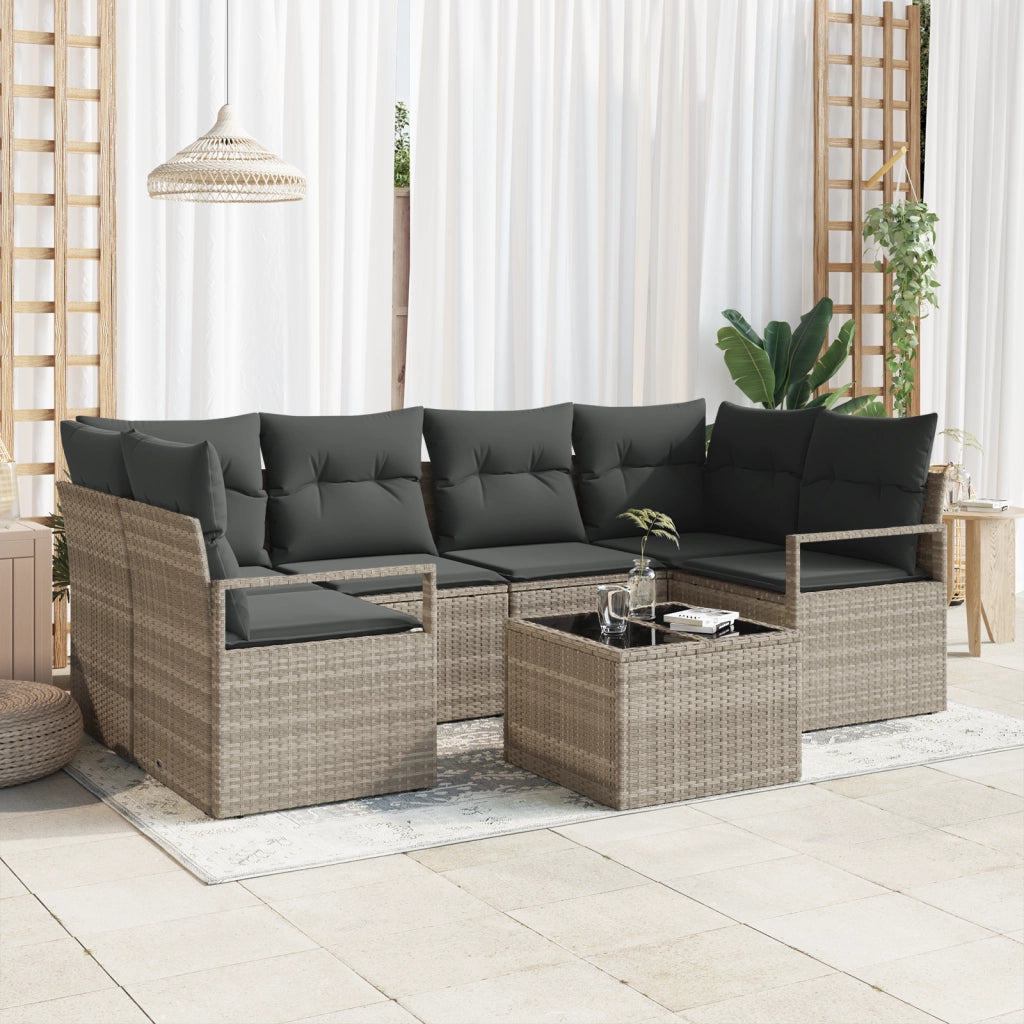 Set di divani da giardino  con cuscini grigio chiaro in polyrattan