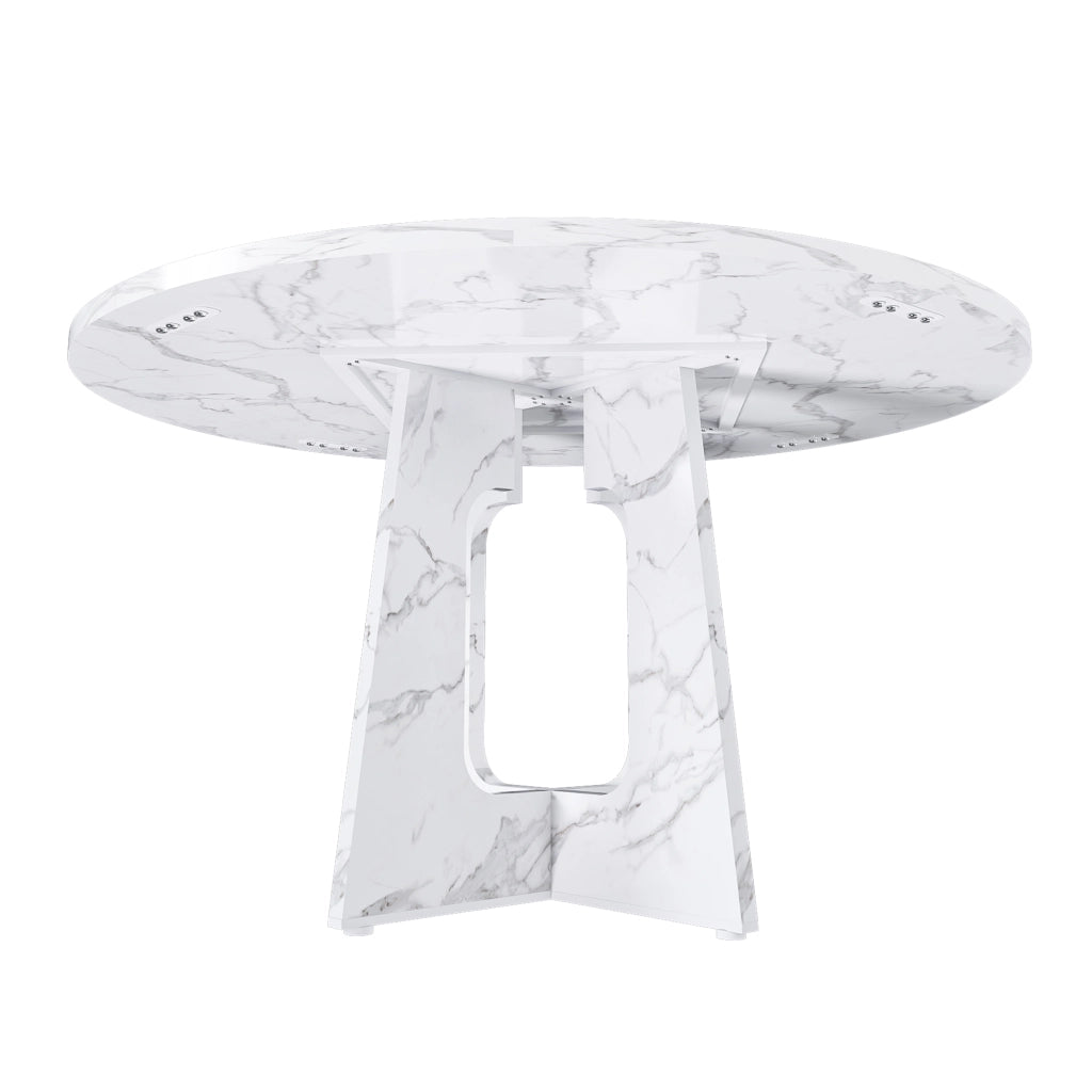 Tavolo da pranzo rotondo stabile in MDF con effetto marmo bianco per 4-6 persone per cucina e soggiorno Ø 120 × 76 cm