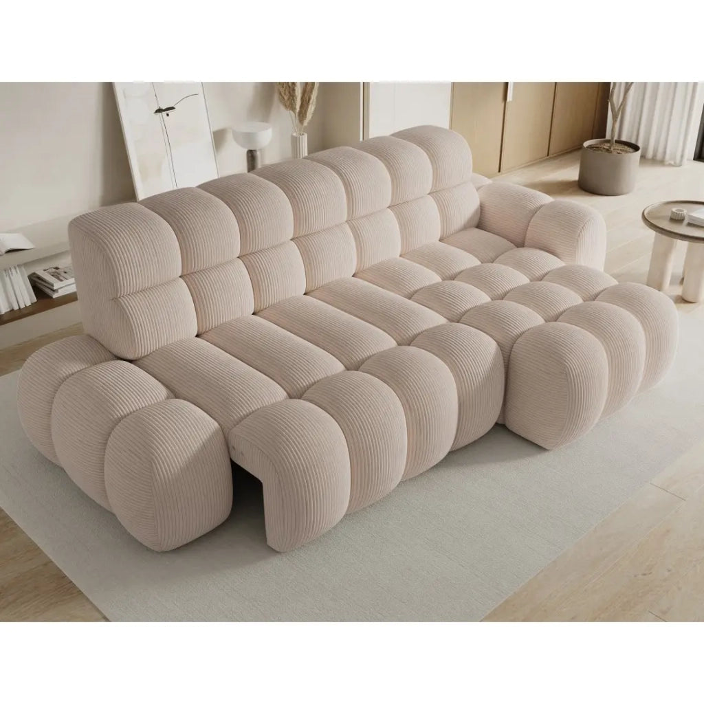 Divano angolare convertibile BULLA 3 posti beige angolo destro - velluto a coste con estensione della seduta elettrica