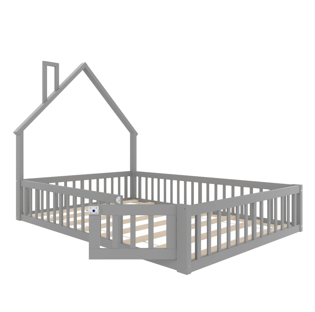 Letto per bambini 140x190 cm con sponde di sicurezza; in legno di pino e MDF grigio