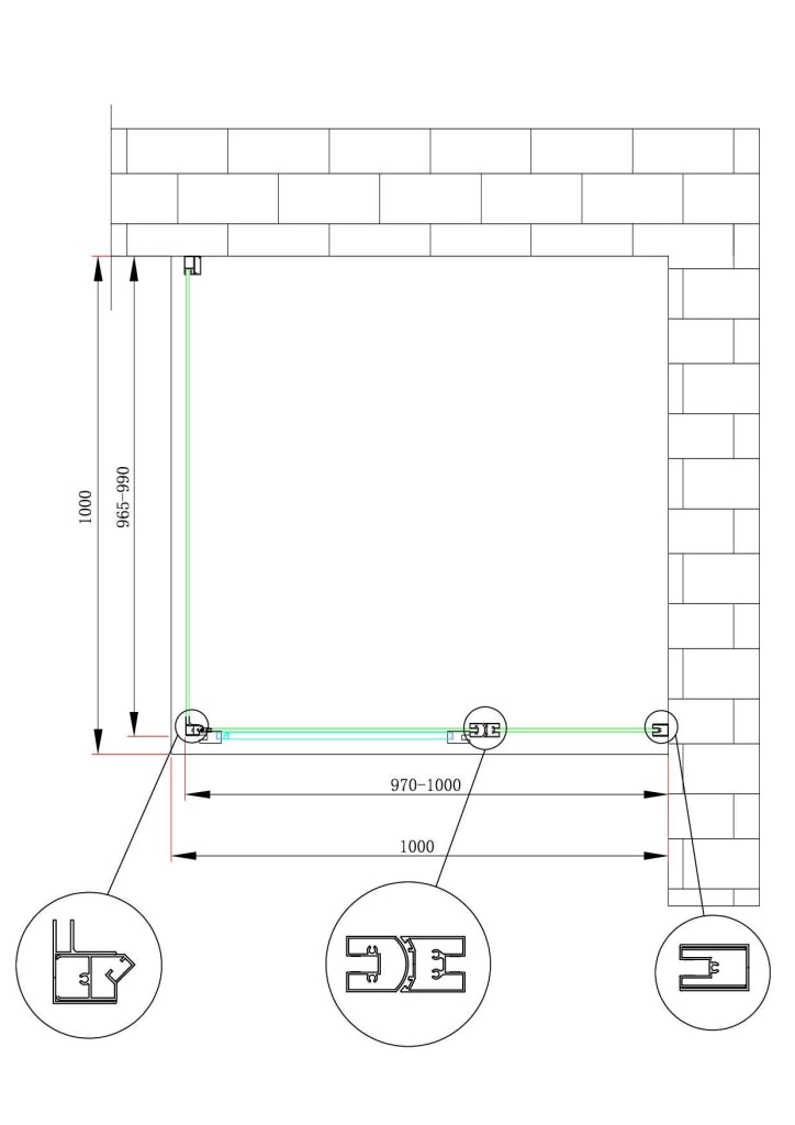 Box doccia angolare parete fissa e porta battente e fisso in linea vetro 6 mm reversibile Misura Fisso 96,5-99 porta 97-100 (35+65)