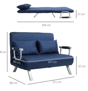 Divano letto 111x80x78 cm con schienale regolabile; poliestere blu
