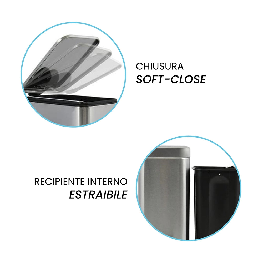Pattumiera bagno 5 Lt in acciaio spazzolato con apertura a pedale Rexa