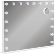 Specchio da toilette Greta, Bianco, 80 x 61 cm con illuminazione a LED, con specchio cosmetico integrato 10x e porta USB