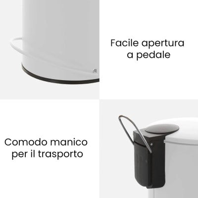 Pattumiera in acciaio 3 litri bianco soft-close  con secchio estraibile Spring
