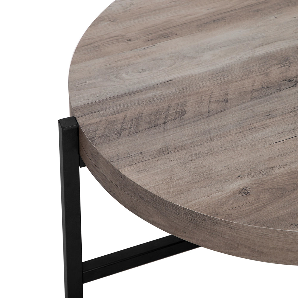 Tavolino da caffè Piano in legno tortora Gambe in metallo Nero 70 cm Rotondo moderno da salotto industriale