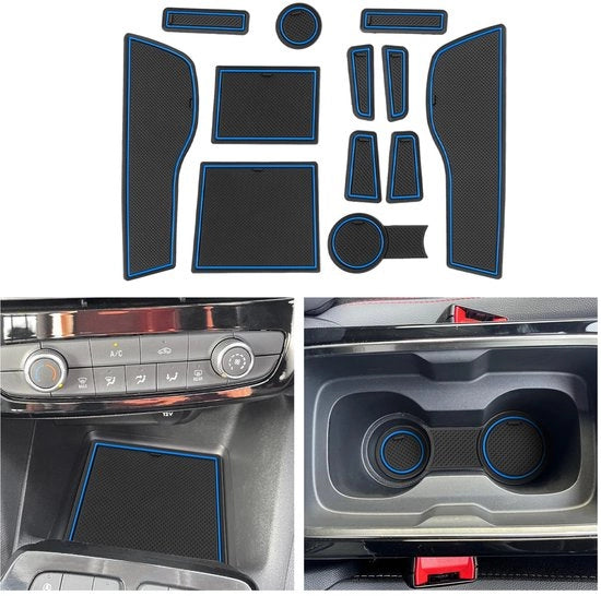 Compatibile con Opel Mokka B/Mokka-e EV 2021 2022 2023 2024 Tappeti in gomma Pannellatura centrale Antiscivolo Tappetino antiscivolo per bicchiere Tappeto in gomma Reggisella Mokka Accessori (Blu)