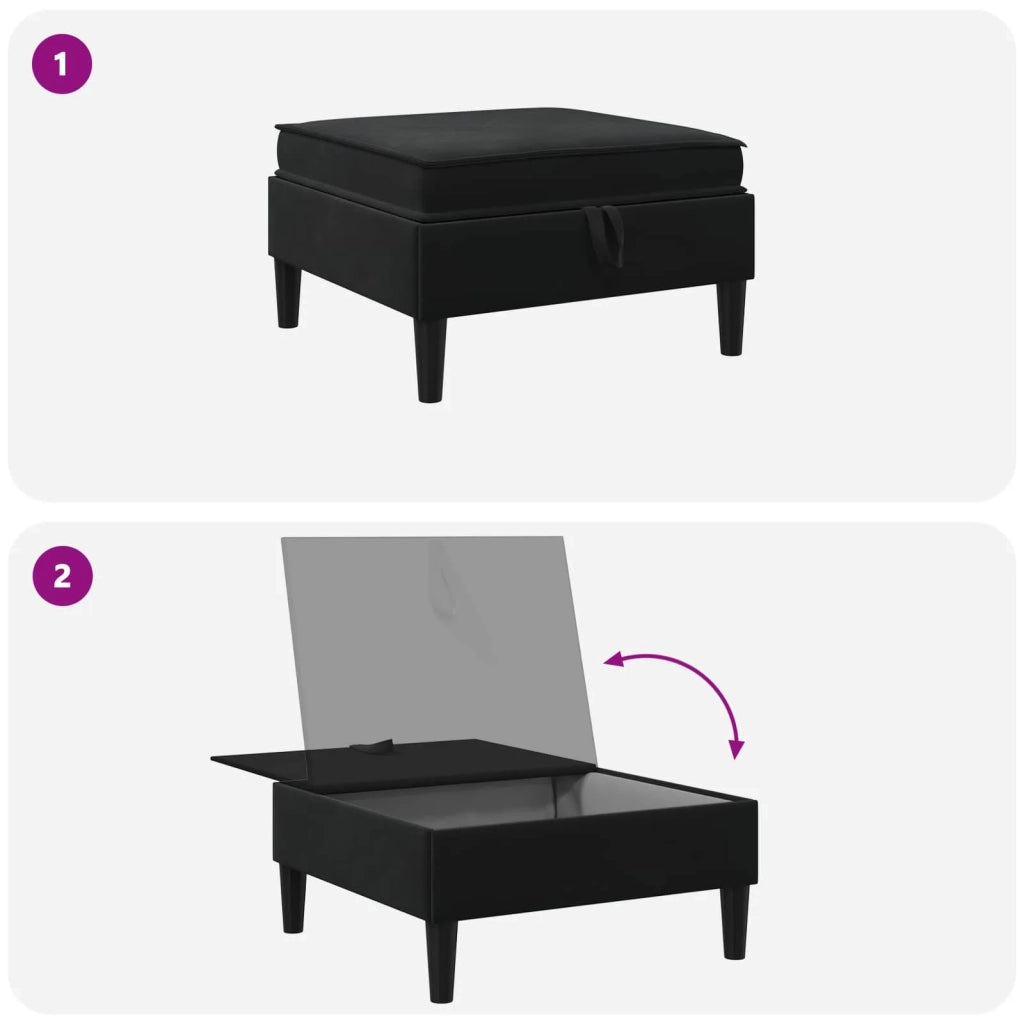 Pouf con Storage Nero Velluto