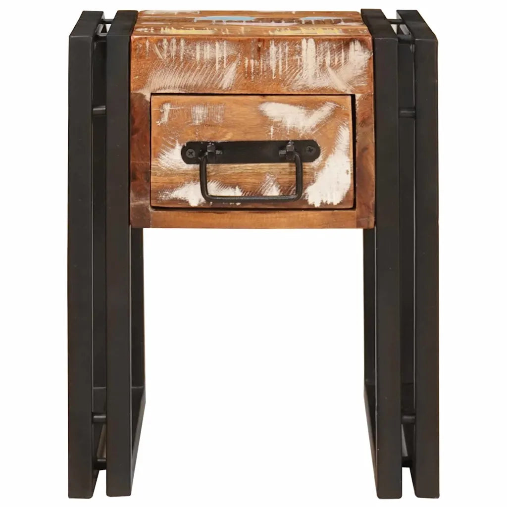 Tavolino con cassetto 30 x 30 x 40 cm Legno Recuperato Massello 4016716