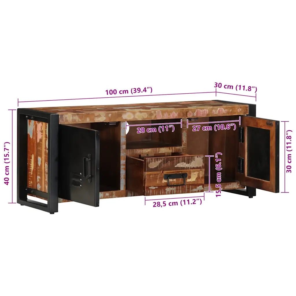 Mobile Porta TV 100x30x40 cm in Legno Massello di Recupero