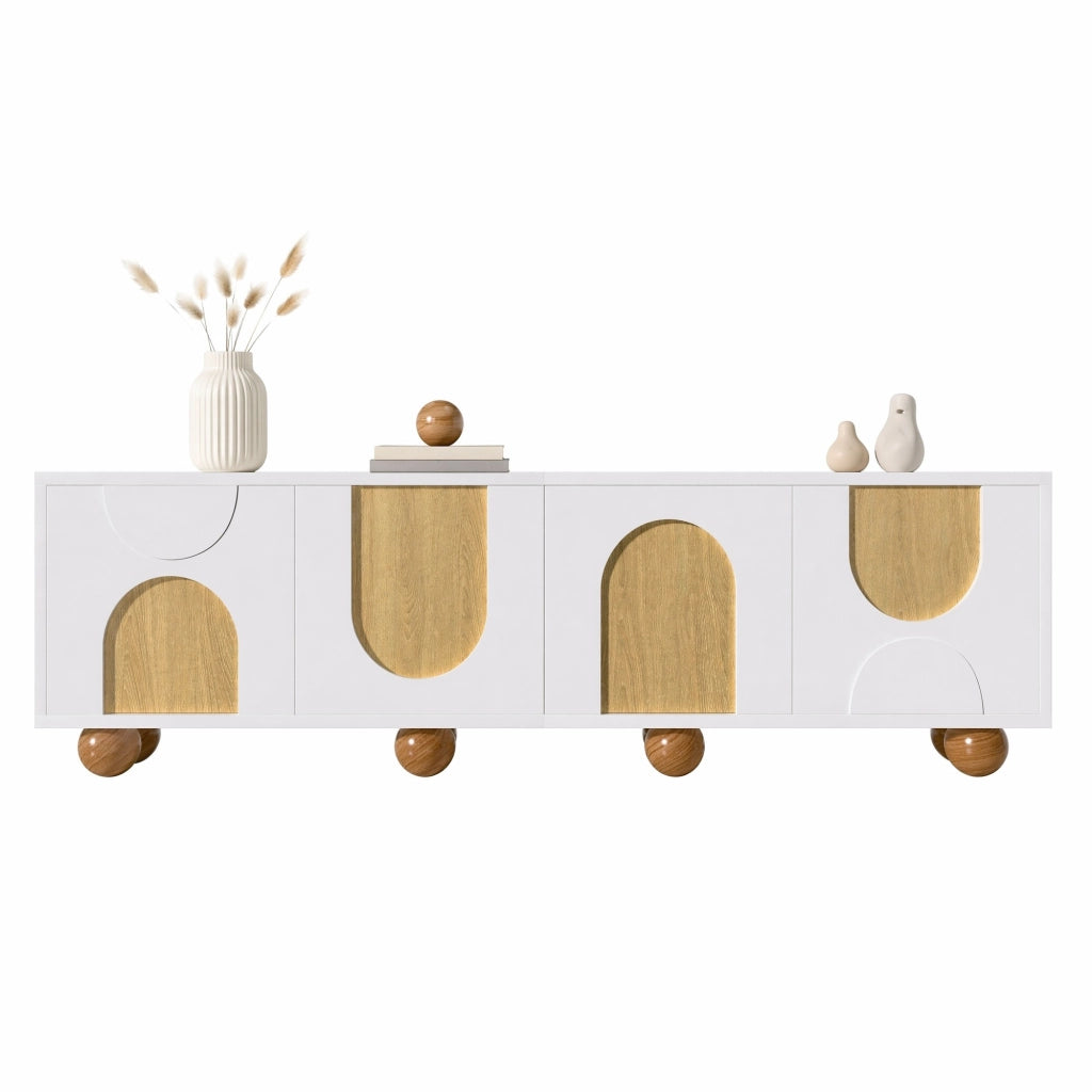 Mobile TV moderno a 4 ante 175x38x50 cm in MDF e PB; bianco e naturale