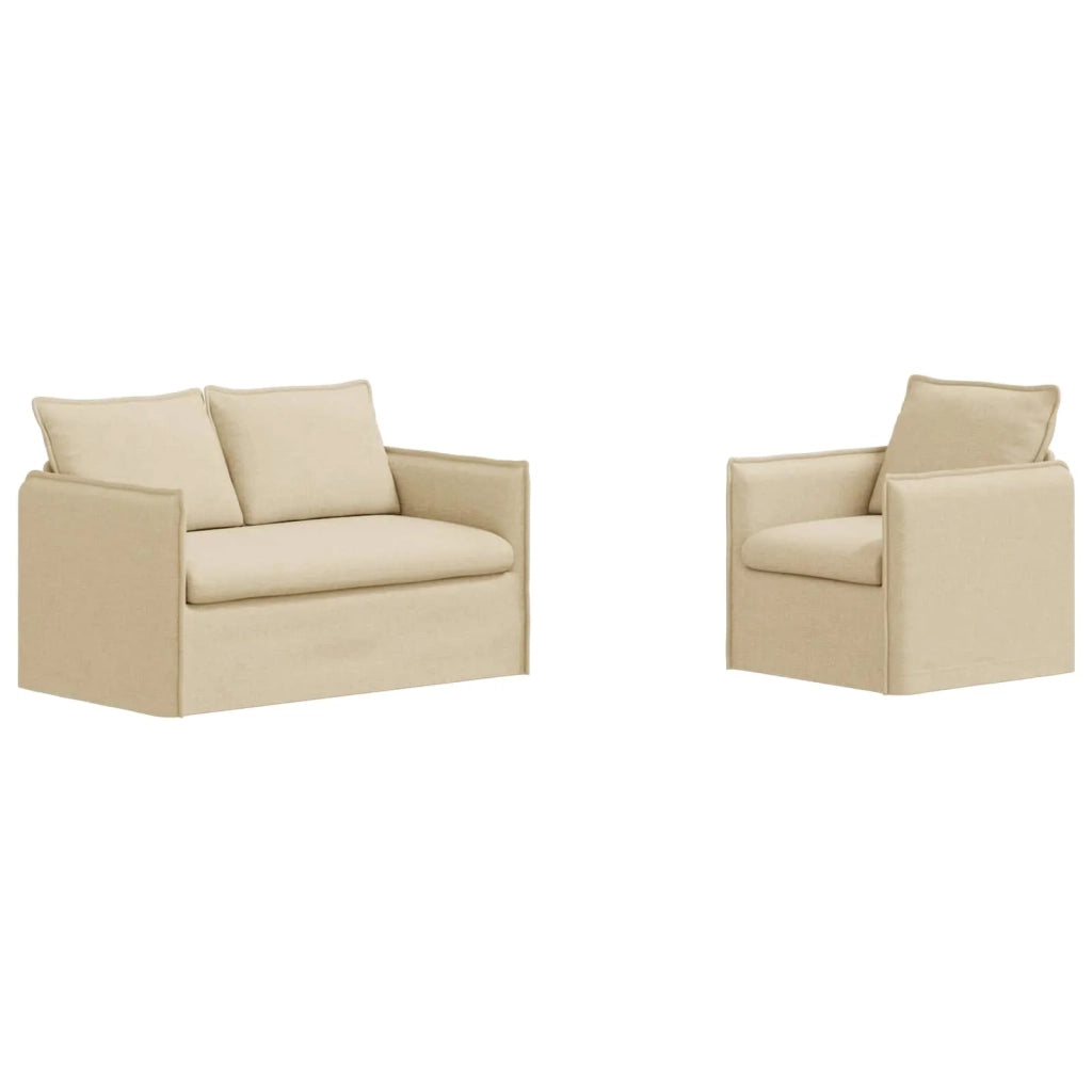 Divano 2 pcs Crema 196 x 82 x 85 cm Tessuto