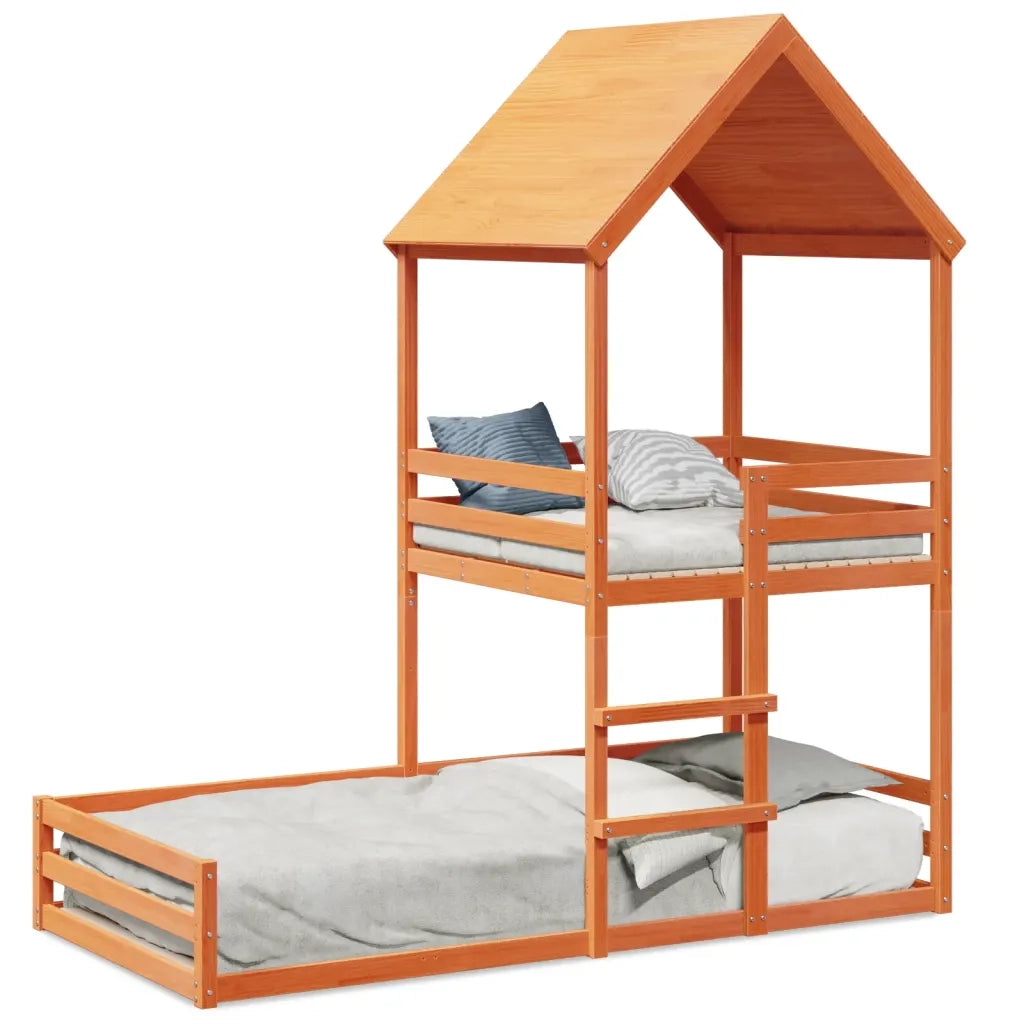 vidaXL Letto a Castello con Tetto Marrone Cera 90x190 cm Massello Pino