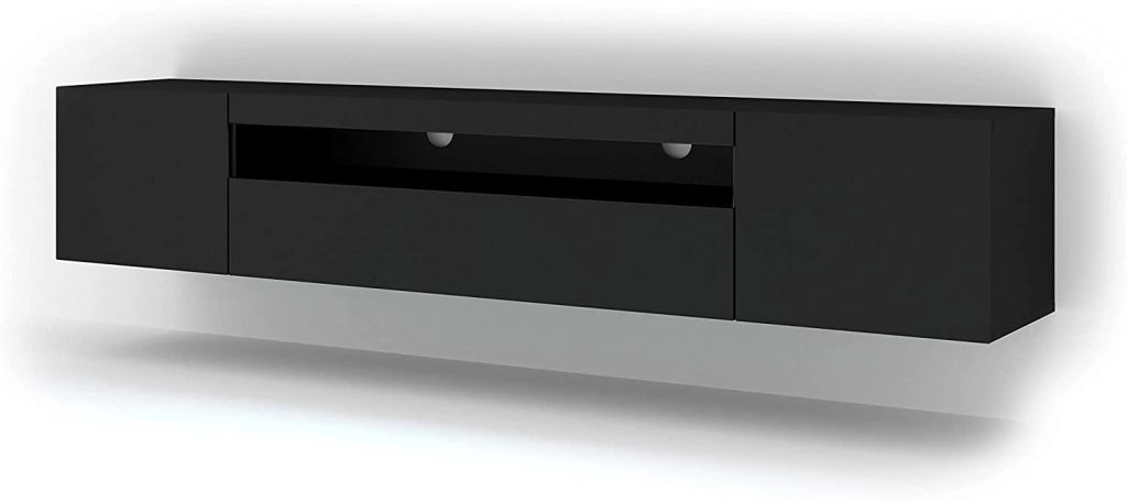 Mobile TV Aura con LED integrato 200x37x42H Cm mobile sospeso o a terra con piedi colore Nero Opaco