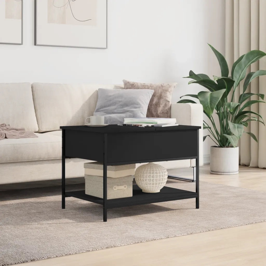 Tavolino da Salotto Nero 70x50x50cm Legno Multistrato Metallocod mxl 112258