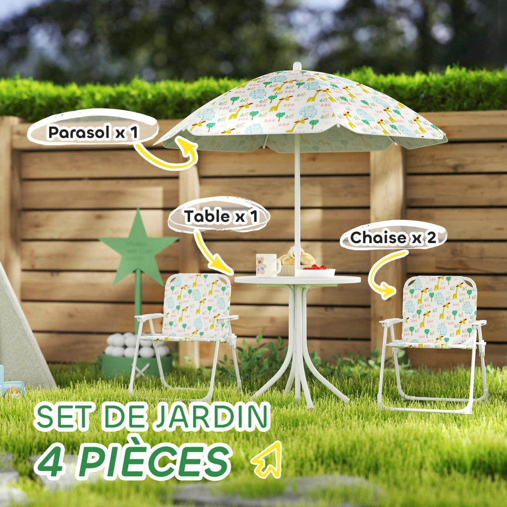 Set giardino bambini 4 pezzi ¨C zephmum ¨C bianco, polipropilene, parasol ? 100 cm
