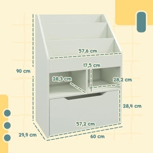 Libreria per bambini con cassetto e vani aperti, 60 x 29,9 x 90 cm, verde