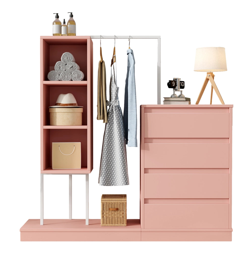 Mobile contenitore con cassetti e ripiani, rosa e bianco, H135 x L100 x P40 cm