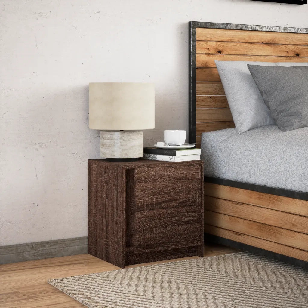 Comodino con Luci LED Rovere Marrone in Legno Multistrato 852059