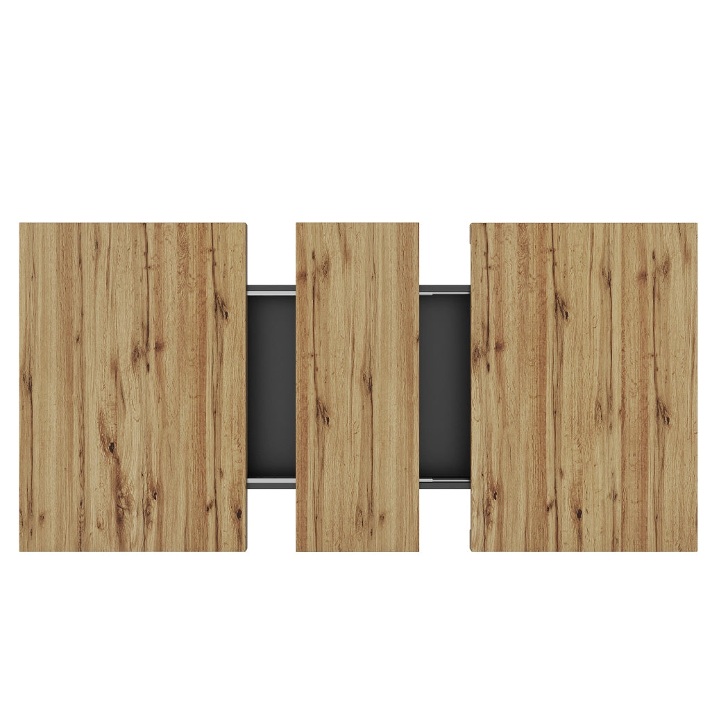 Tavolo allungabile 110-140x80x75 cm con contenitore; MDF nero e naturale