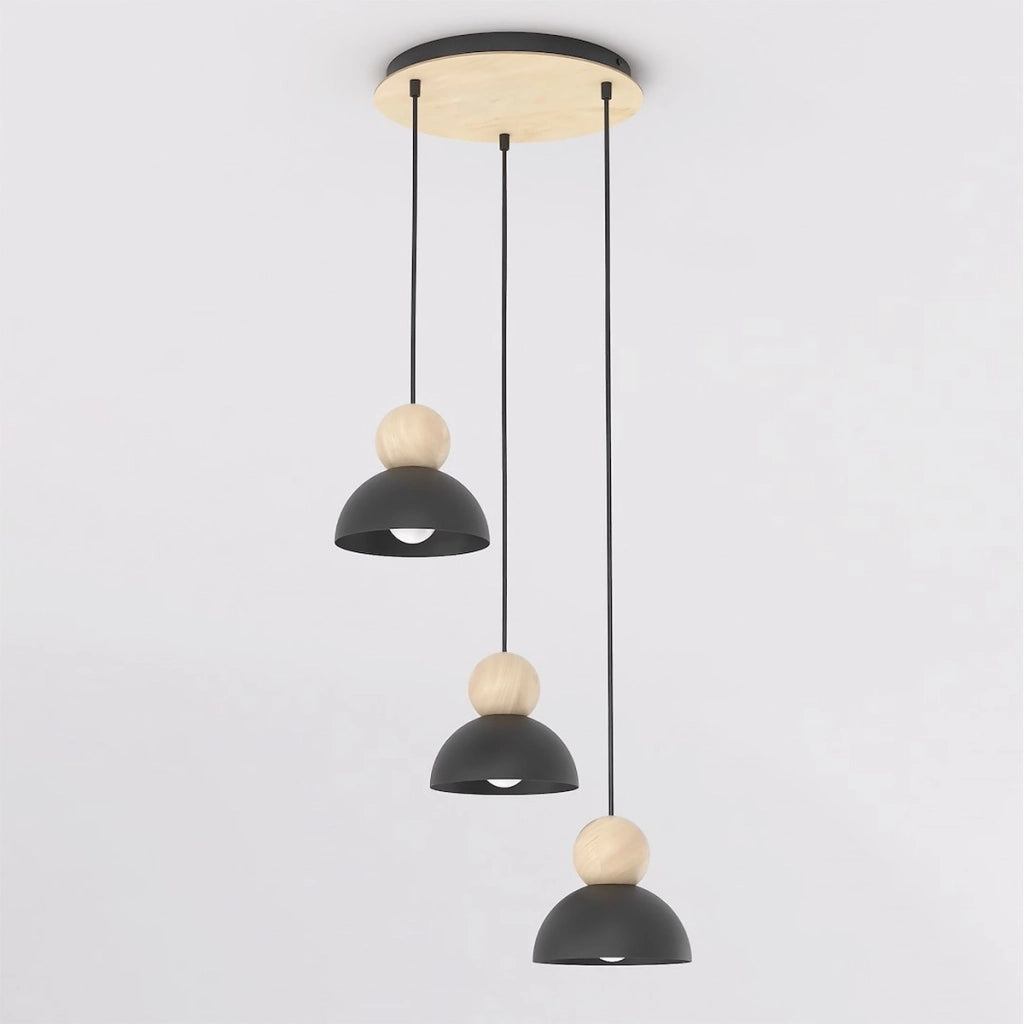 Lampada a sospensione KAKI in acciaio nero opaco e legno