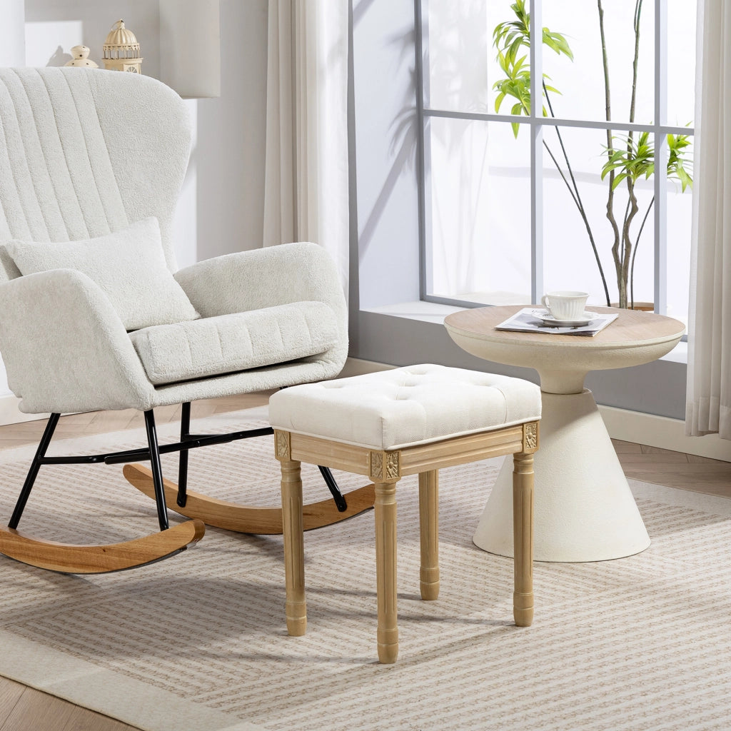 Pouf ¨C zephmum ¨C Beige, Lino Sint¨¦tico, Gambe in Legno