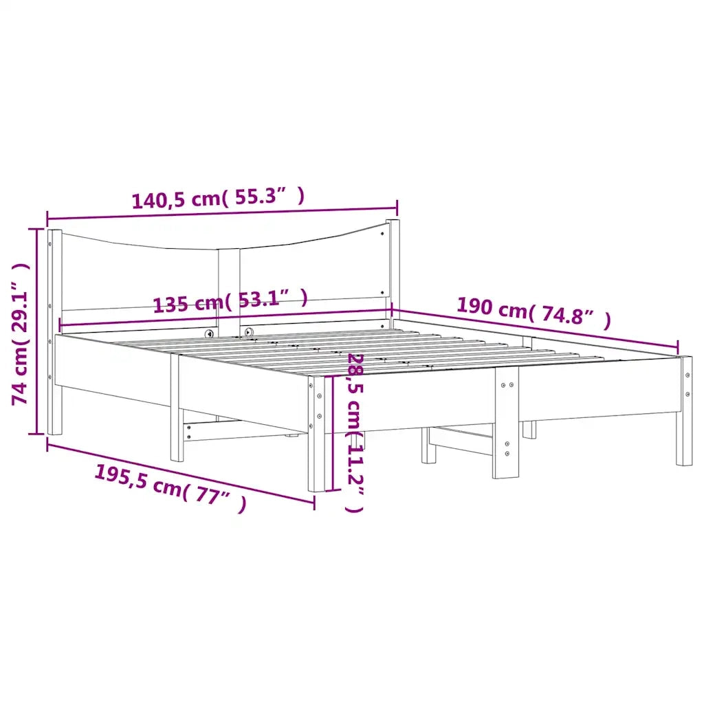 Letto senza Materasso 135x190 cm in Legno Massello di Pino 844745