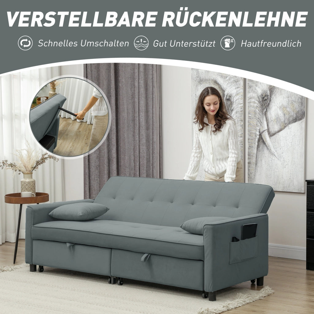Divano letto 3 posti imbottito con cuscini ¨C zephmum ¨C grigio