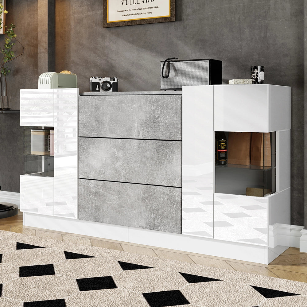 Buffet Elegante - Xylo - 140??35??75 cm - 2 Porte 3 Cassetti LED 16 Colori