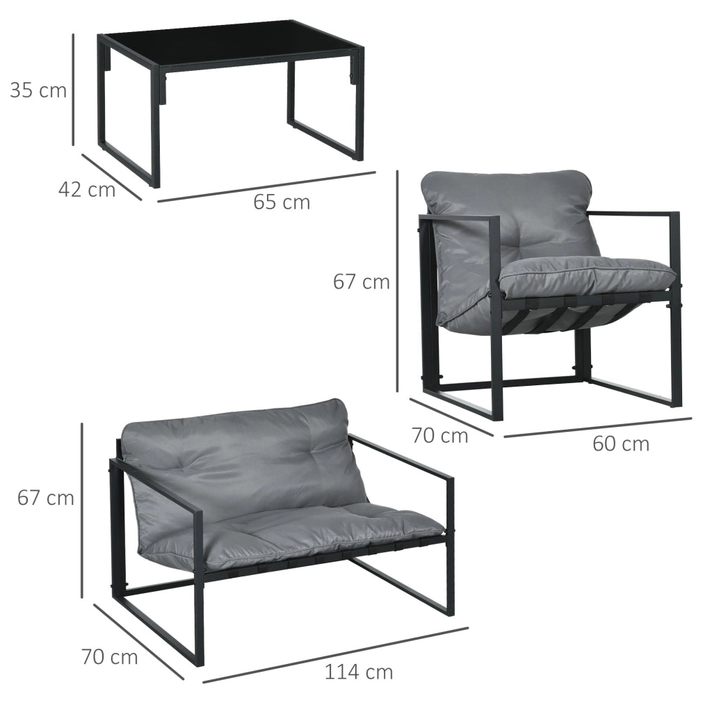 Set da giardino 4 pezzi con divano 2 posti, 2 poltrone e tavolino ¨C zephmum ¨C grigio