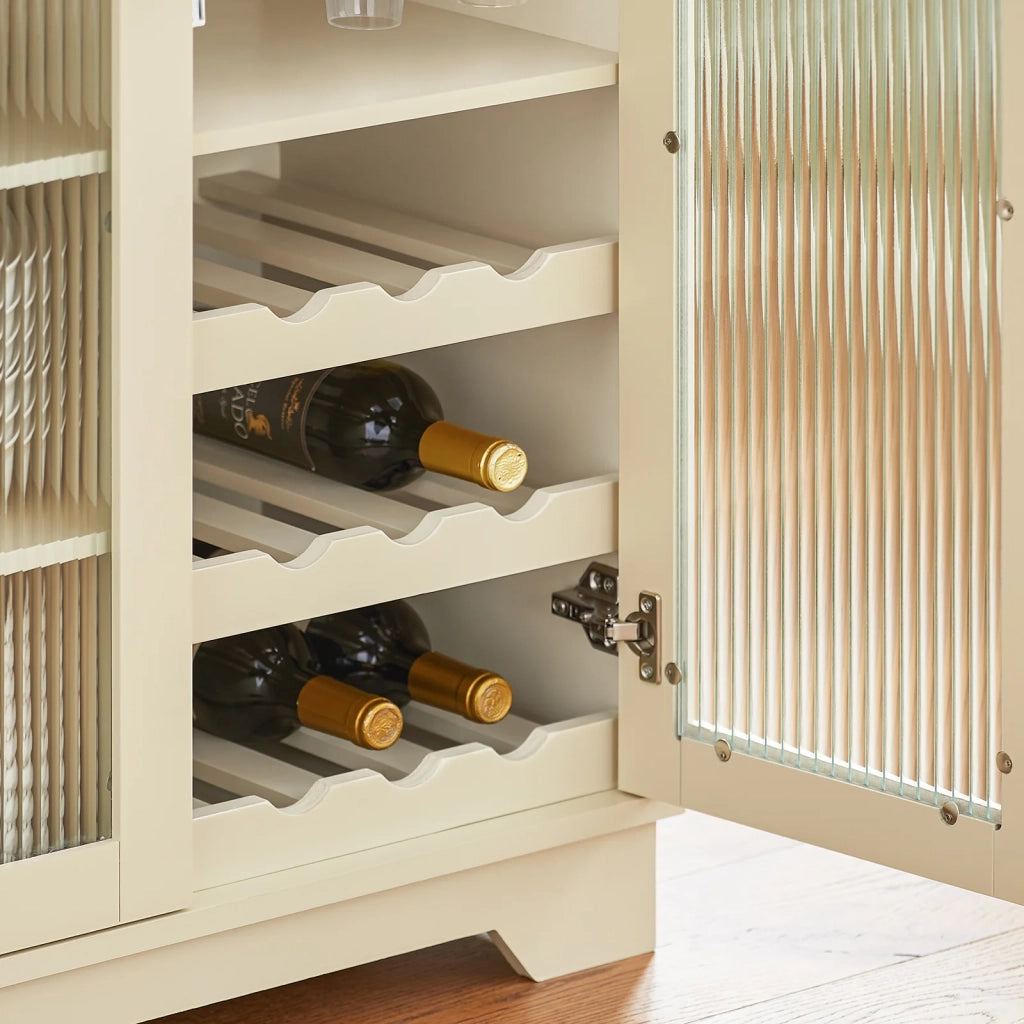 Credenza buffet con 2 ante in vetro Mobile da cucina Mobile microonde 120x40x90cm Beige FSB81-MI SoBuy