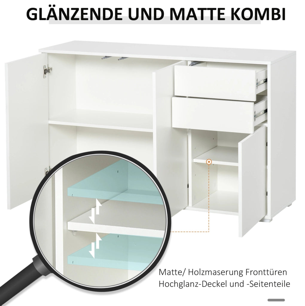 Madia bianca con 2 cassetti e 3 ante, mobile multiuso 117x36x74 cm