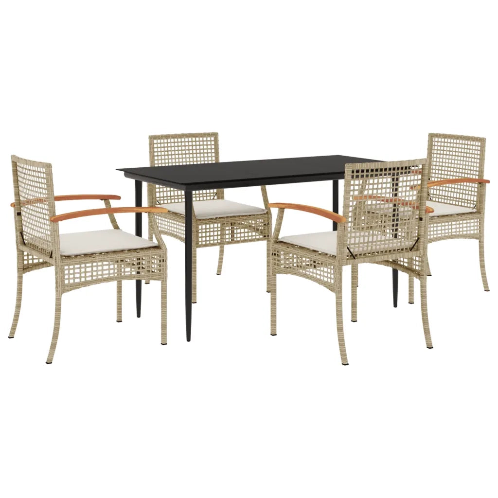 Set da Pranzo da Giardino 5 pz | Set Salotto da Giardino con Cuscini Beige in Polyrattan