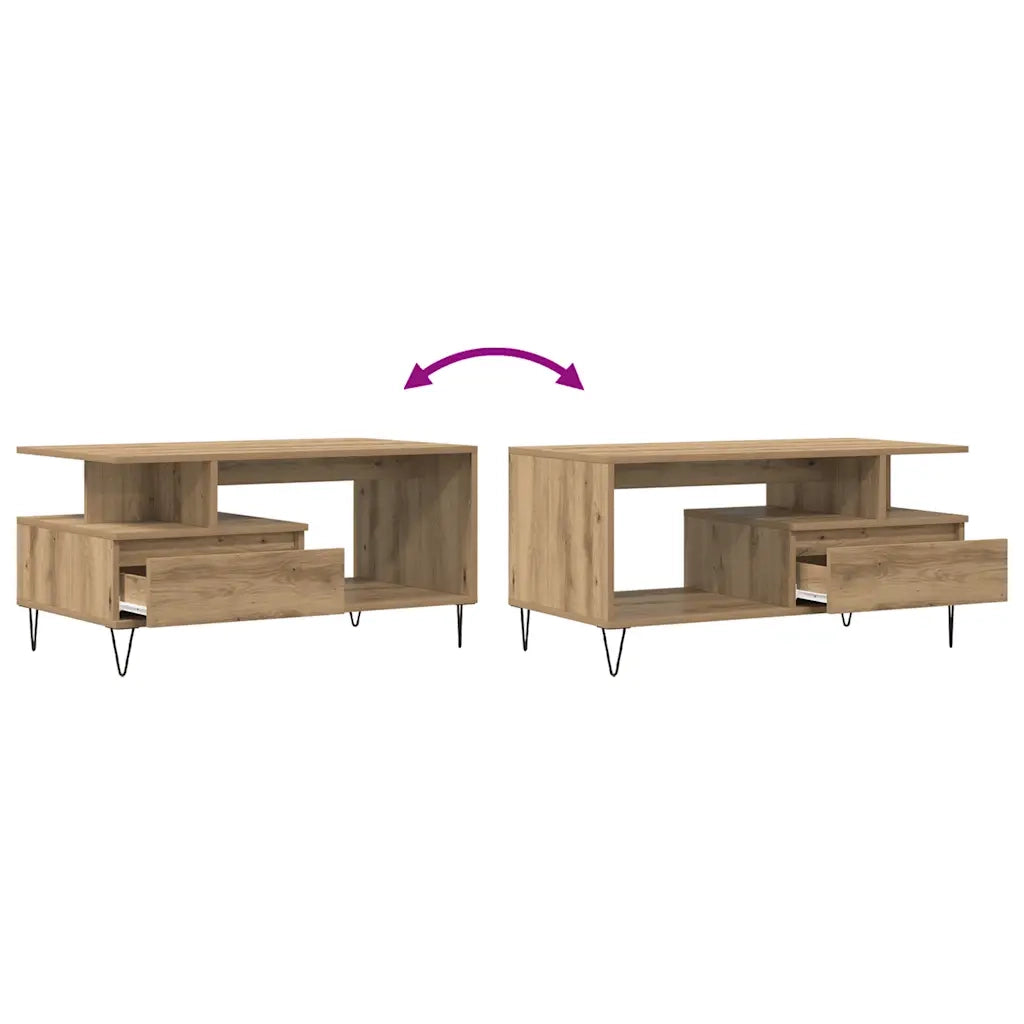 Tavolino Salotto Rovere Artigianale 90x49x45 cm Multistrato 857453