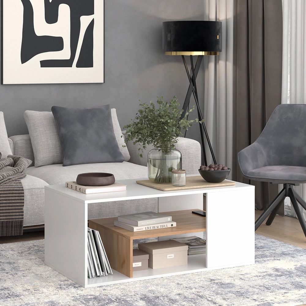 Vicco Tavolino da salotto Rovere bianco/dorato 110 x 59 cm