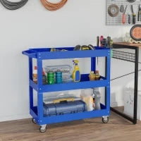 DURHAND Carrello porta attrezzi in acciaio con 3 ripiani su ruote, carico max. 150 kg, 83x35.3x76 cm, Blu