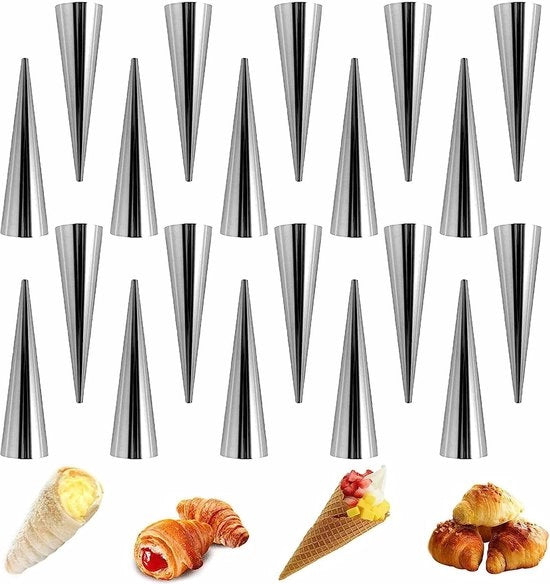 Set di 20 cannoli e conchiglie per dessert - Acciaio inossidabile, adatto per dolci e dessert