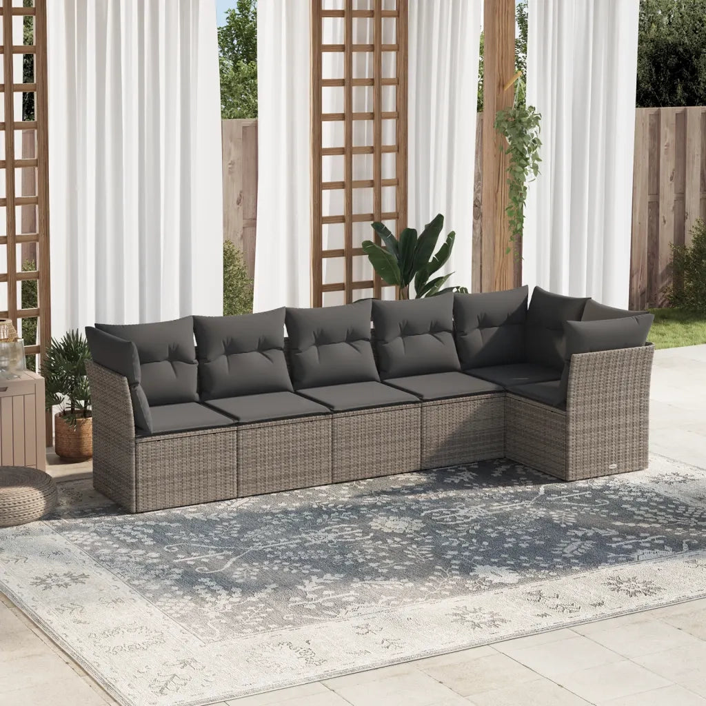 Set Divano da Giardino 6 pz | Set Salotto da Giardino con Cuscini Grigio in Polyrattan