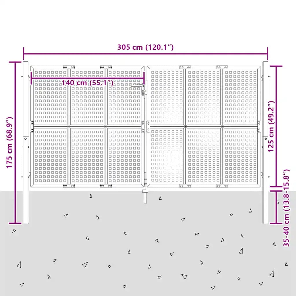 Cancello da Giardino Antracite 300x125 cm in Acciaio 154567
