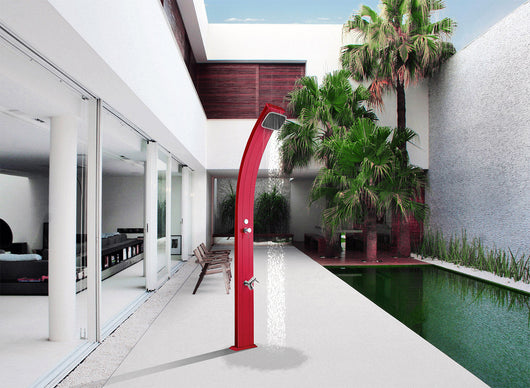 Doccia Solare da Esterno Giardino 30L Miscelatore e Lavapiedi Arkema Spring Fascia Inox Grigio Antr