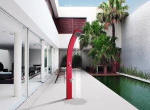 Doccia Solare da Esterno Giardino 30L Miscelatore e Lavapiedi Arkema Spring Fascia Inox Viola