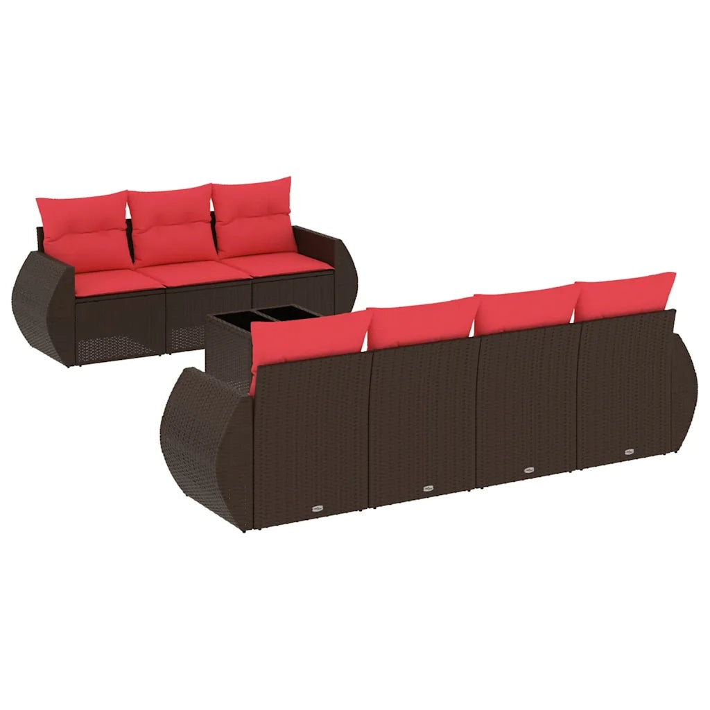Set Divani da Giardino 8 pz con Cuscini Marrone in Polyrattan 3221133